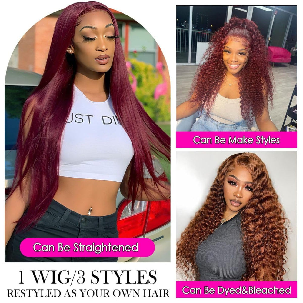 Abhayy 13x6 lace front wig with natural hairline and burgundy color for all-day wear.