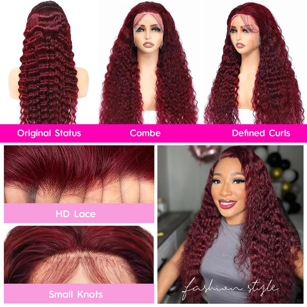 Abhayy 30-inch human hair burgundy wig offering full, voluminous waves for standout looks.