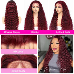 Abhayy 30-inch human hair burgundy wig offering full, voluminous waves for standout looks.