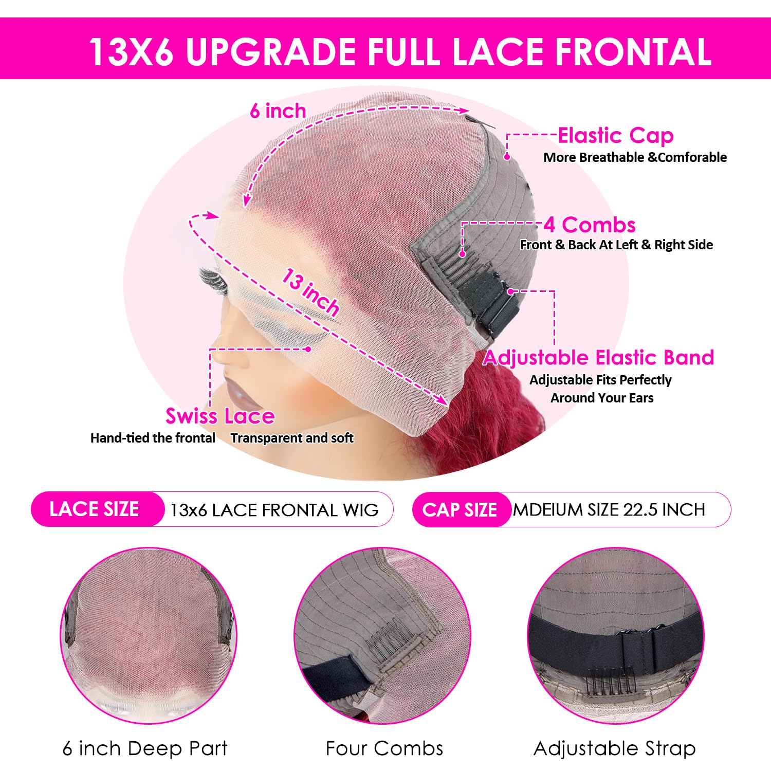 Abhayy wig with four combs and adjustable strap for secure fit.