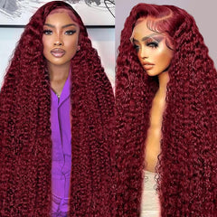 Abhayy 99J Burgundy 13x6 deep wave lace front wig with natural hairline and long length for dramatic styling.