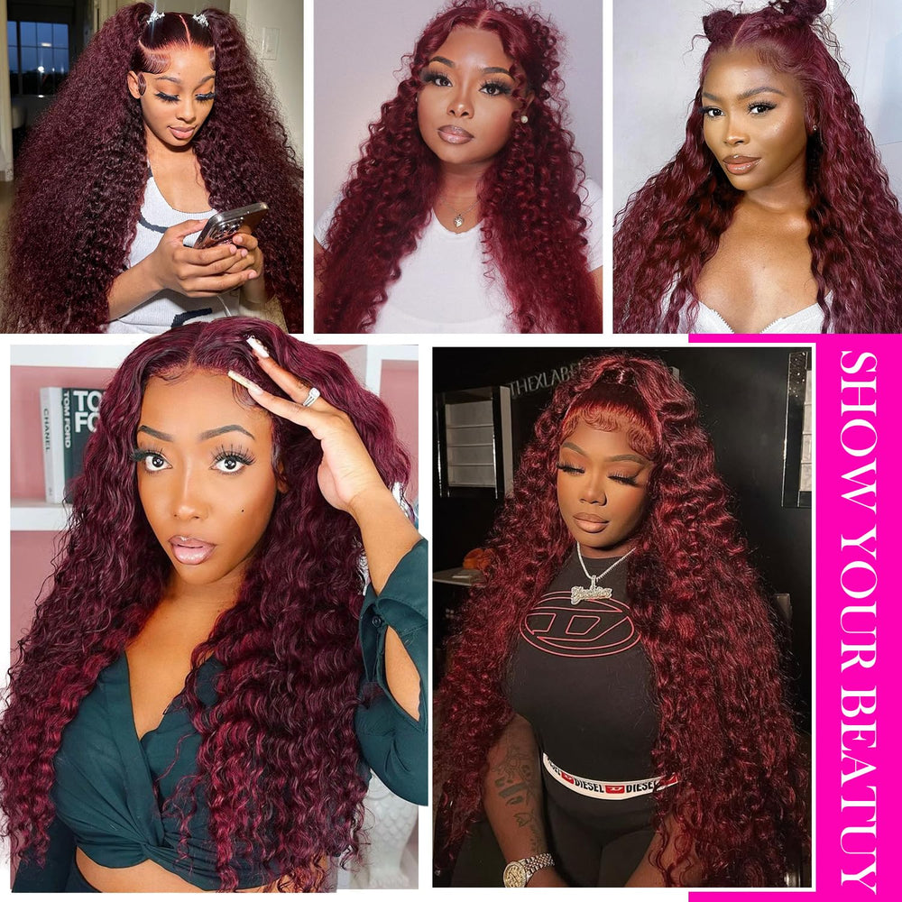 Abhayy burgundy wet-and-wavy wig ideal for daily wear and parties.