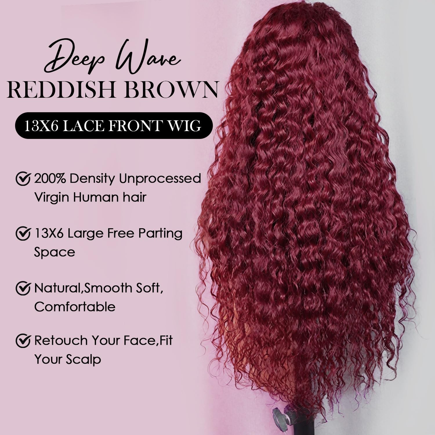 Abhayy pre-plucked lace front wig 13x6 burgundy ready for easy styling.