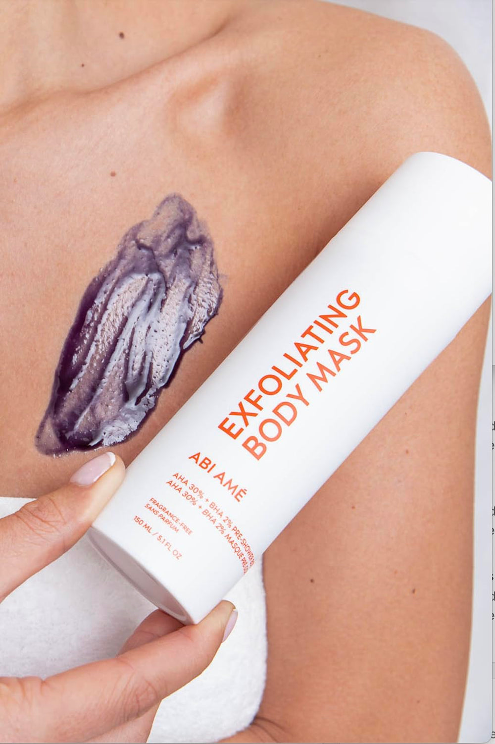 Abi Ame Chemical Body Exfoliant bottle close-up showing 30% AHA and 2% BHA
