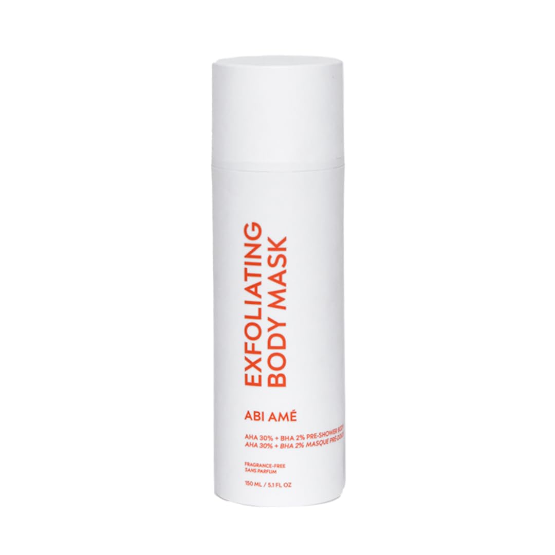 Abi Ame Chemical Body Exfoliant bottle pour for easy pre-shower use and smoother skin