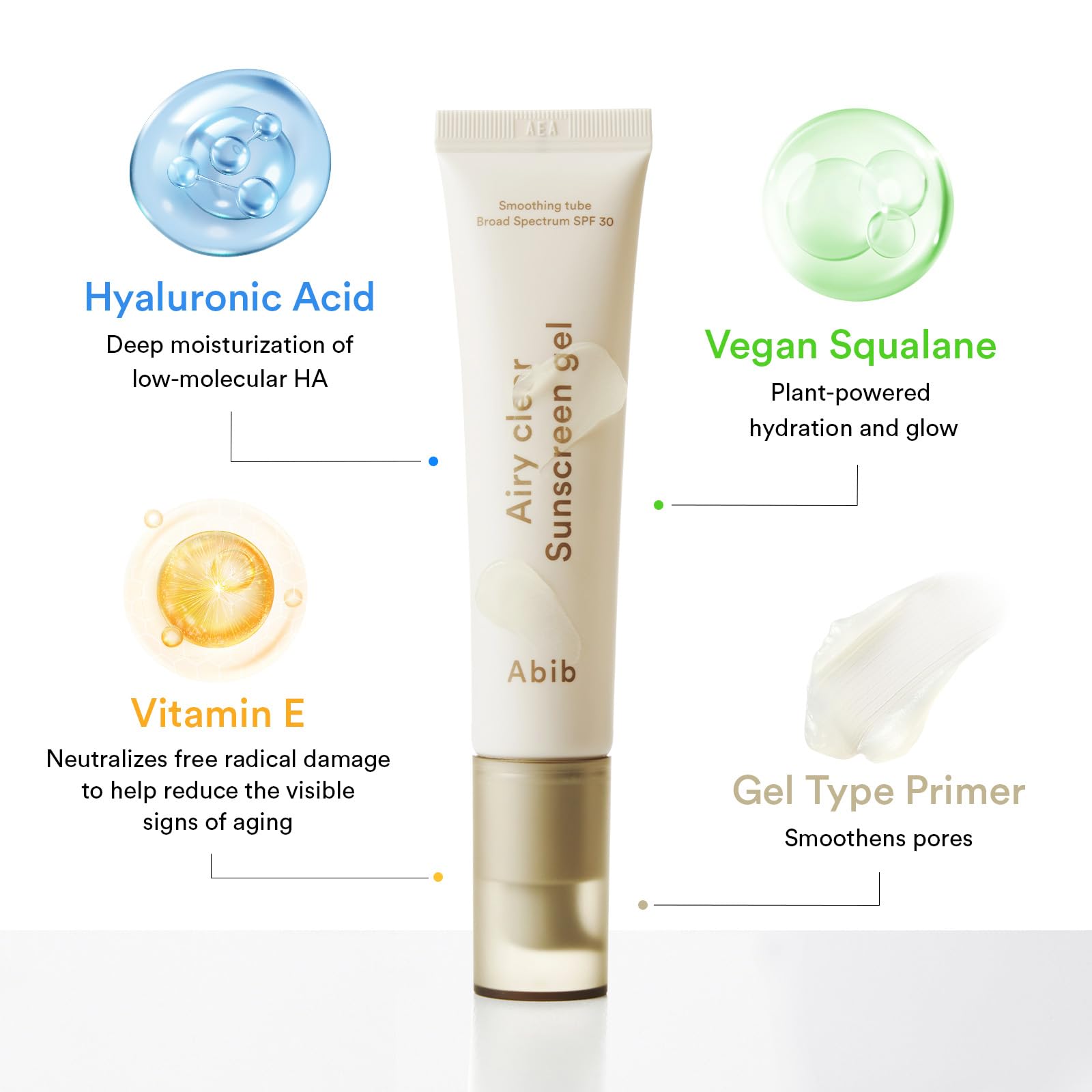 Abib Airy Clear Sunscreen Gel semi-matte finish reducing shine on skin.
