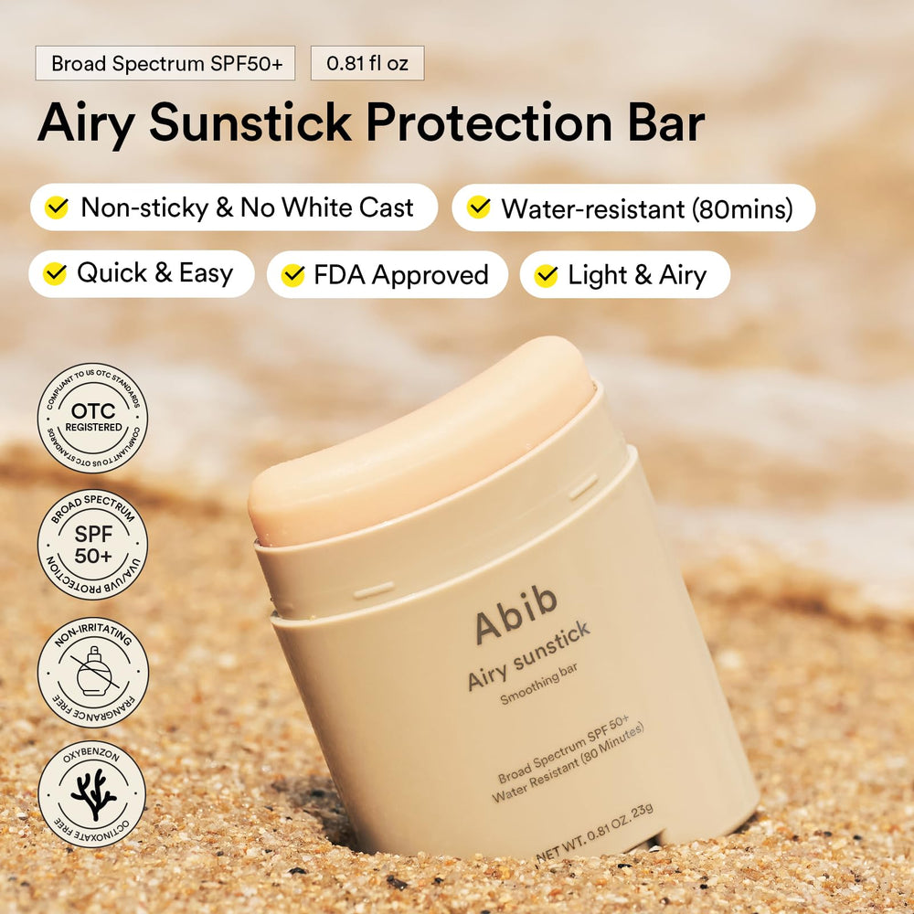 Abib Airy Sunstick applied under makeup for seamless, transparent coverage.