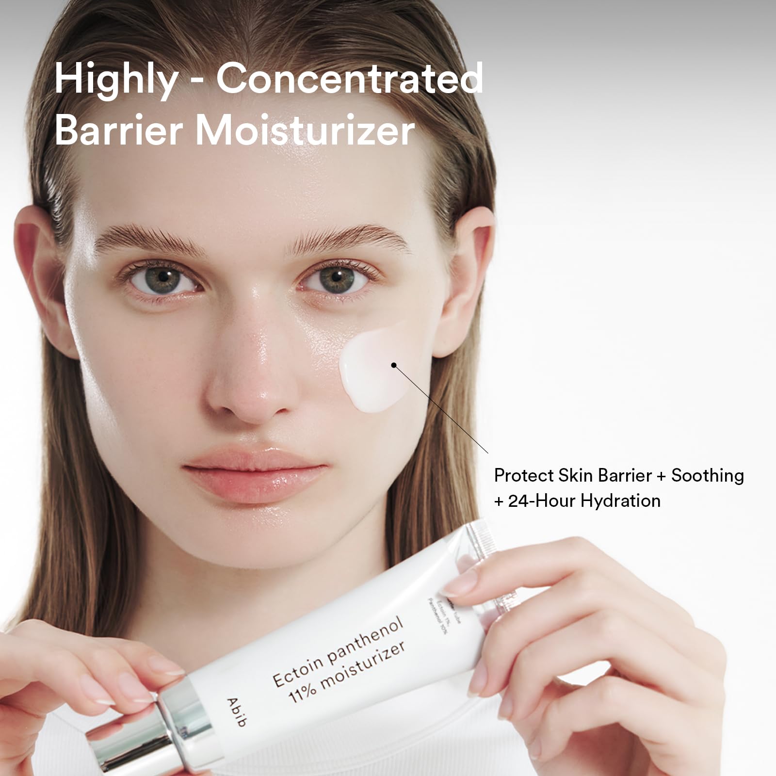 Close-up of the tube texture shows quick absorption with a non-greasy finish.