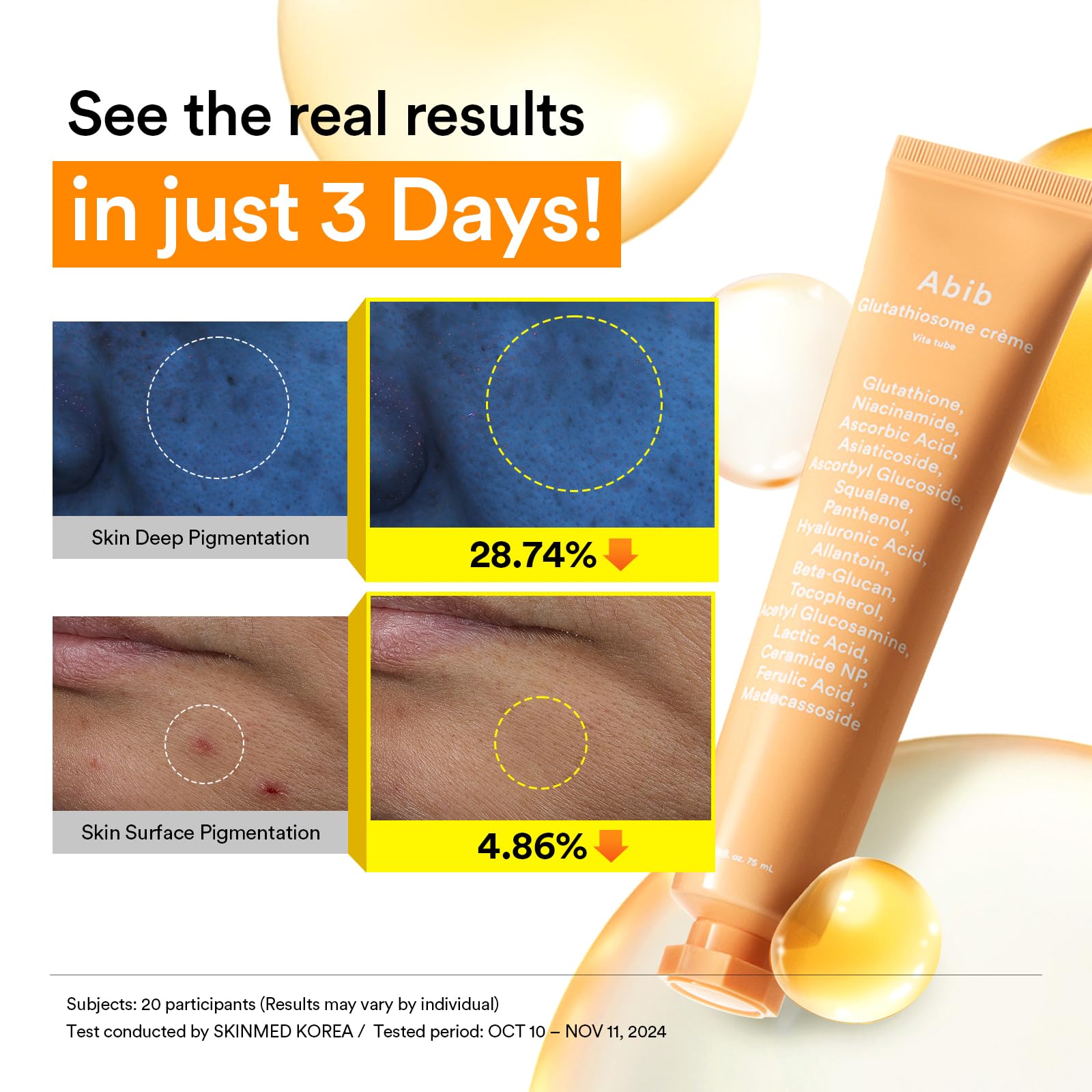 Hands applying Abib Glutathiosome Cream Vita Tube for daily care.