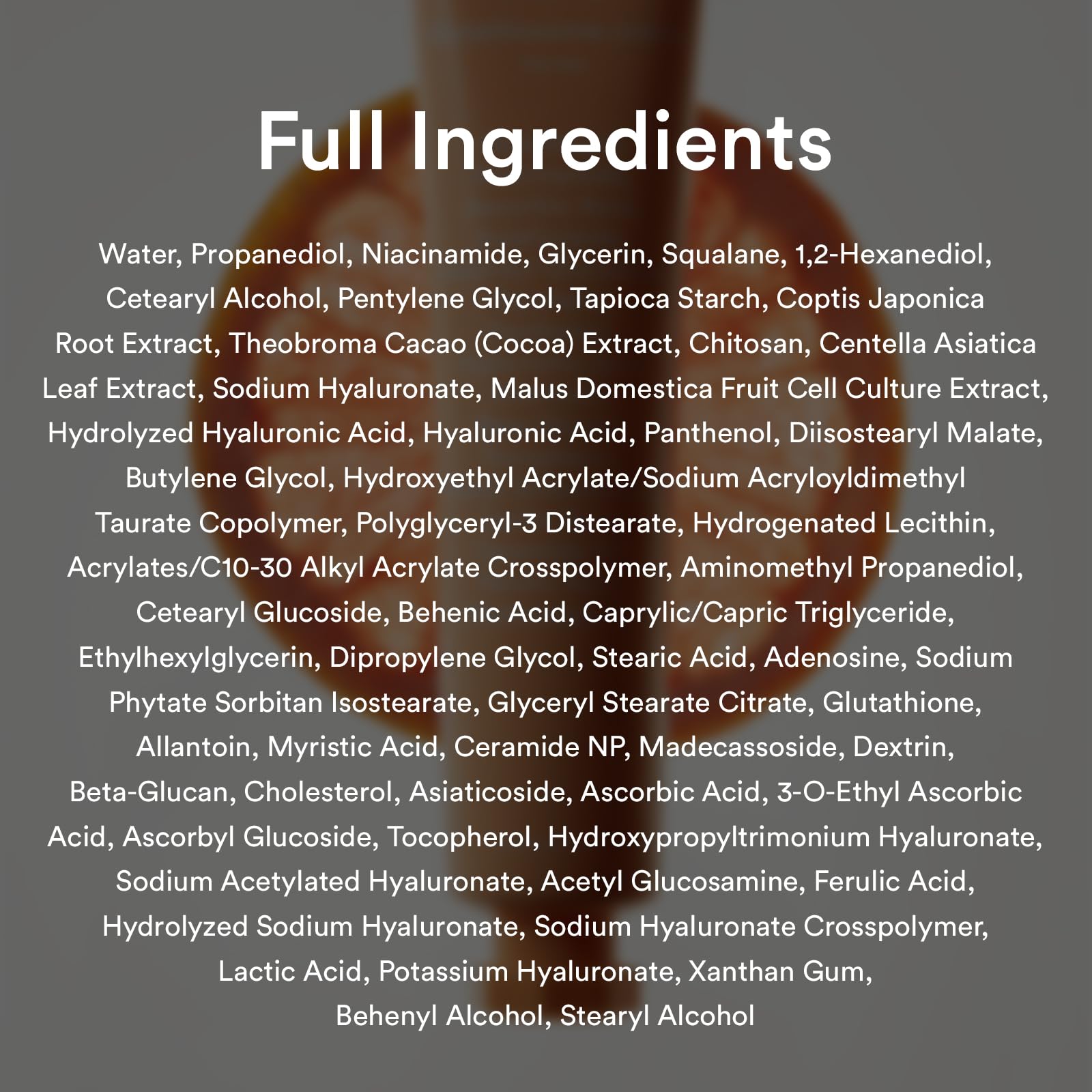 Ingredient list view: Abib Glutathiosome Cream Vita Tube with ceramides and squalane.