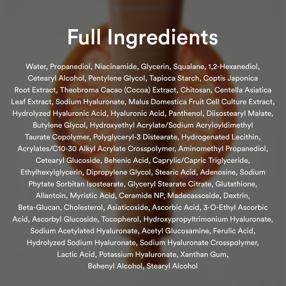 Ingredient list view: Abib Glutathiosome Cream Vita Tube with ceramides and squalane.