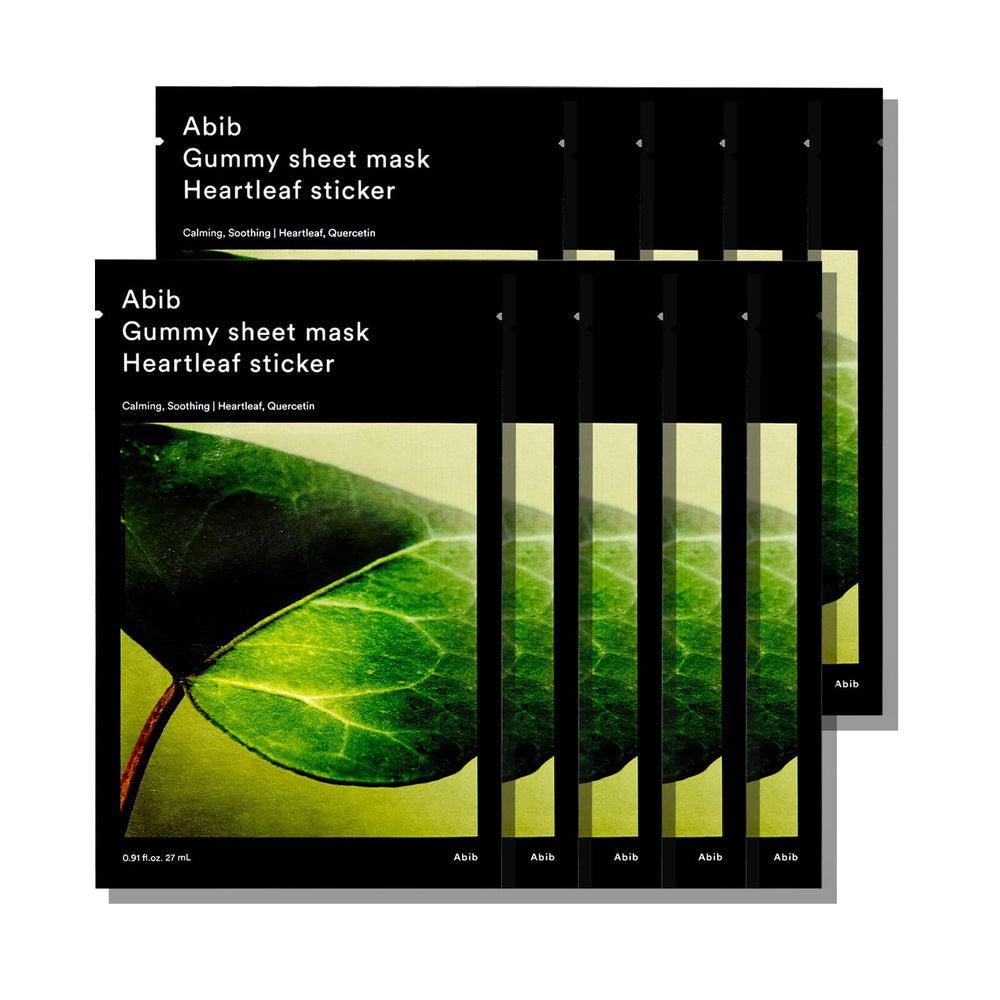 Abib Gummy Sheet Mask Heartleaf Sticker packaging for daily soothing routines.