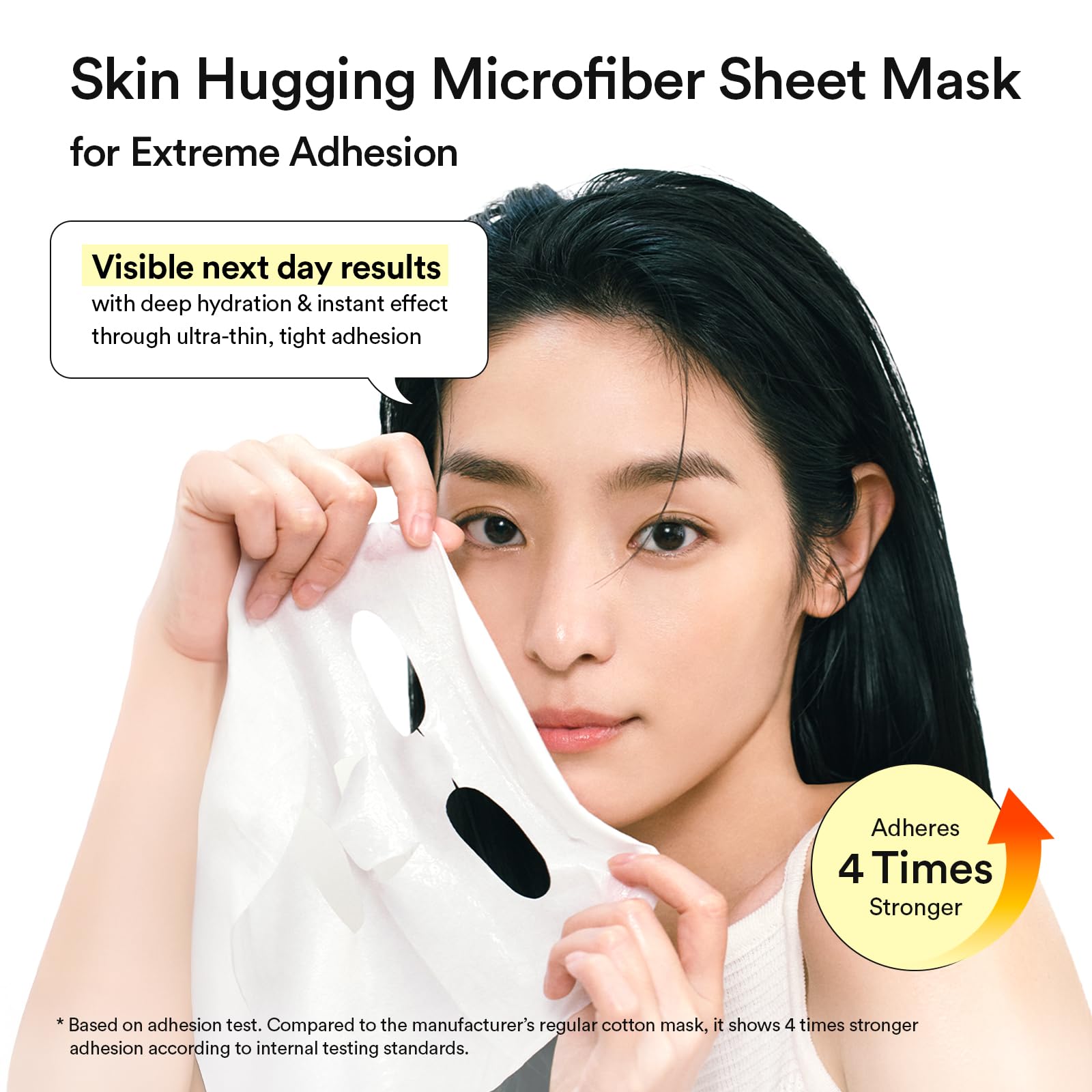 Abib gummy sheet texture clinging to facial contours.