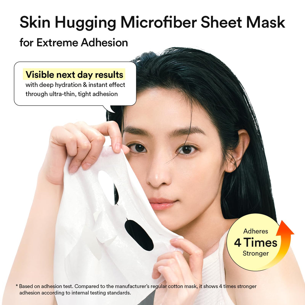 Abib gummy sheet texture clinging to facial contours.