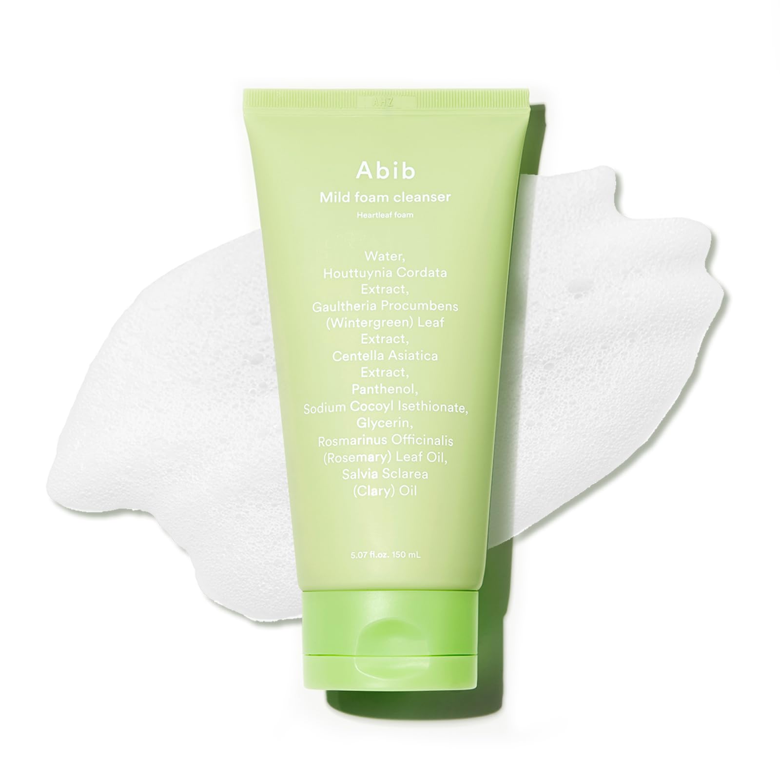 Abib Heartleaf Foam Cleanser tube showing gentle cleansing for balanced skin.