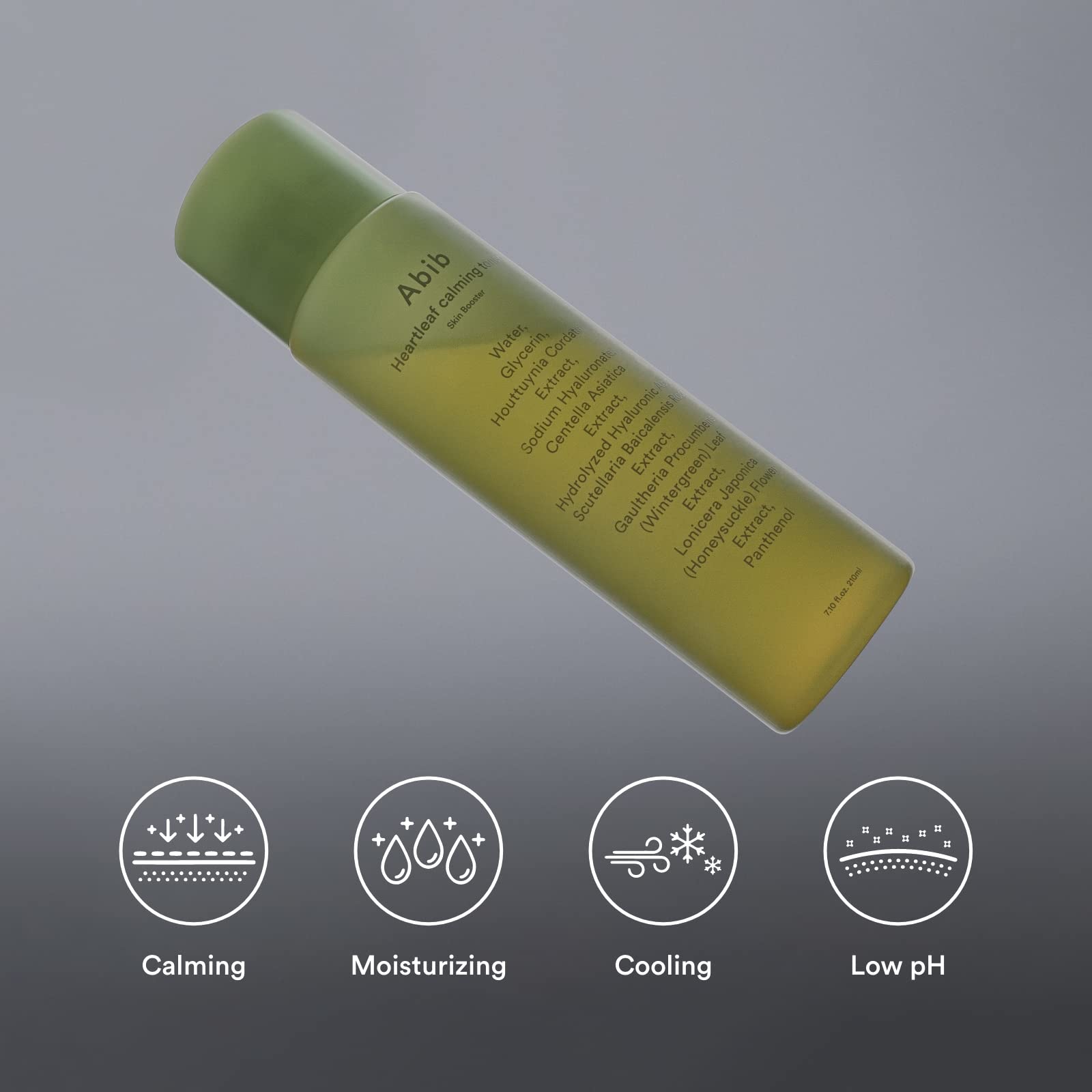 Abib Heartleaf Toner ingredient list close up featuring heartleaf extract as a soothing ingredient