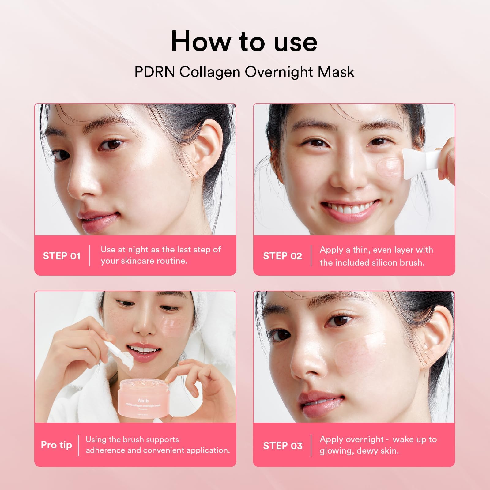 Application step: apply Abib PDRN Collagen Overnight Mask as part of nightly routine.