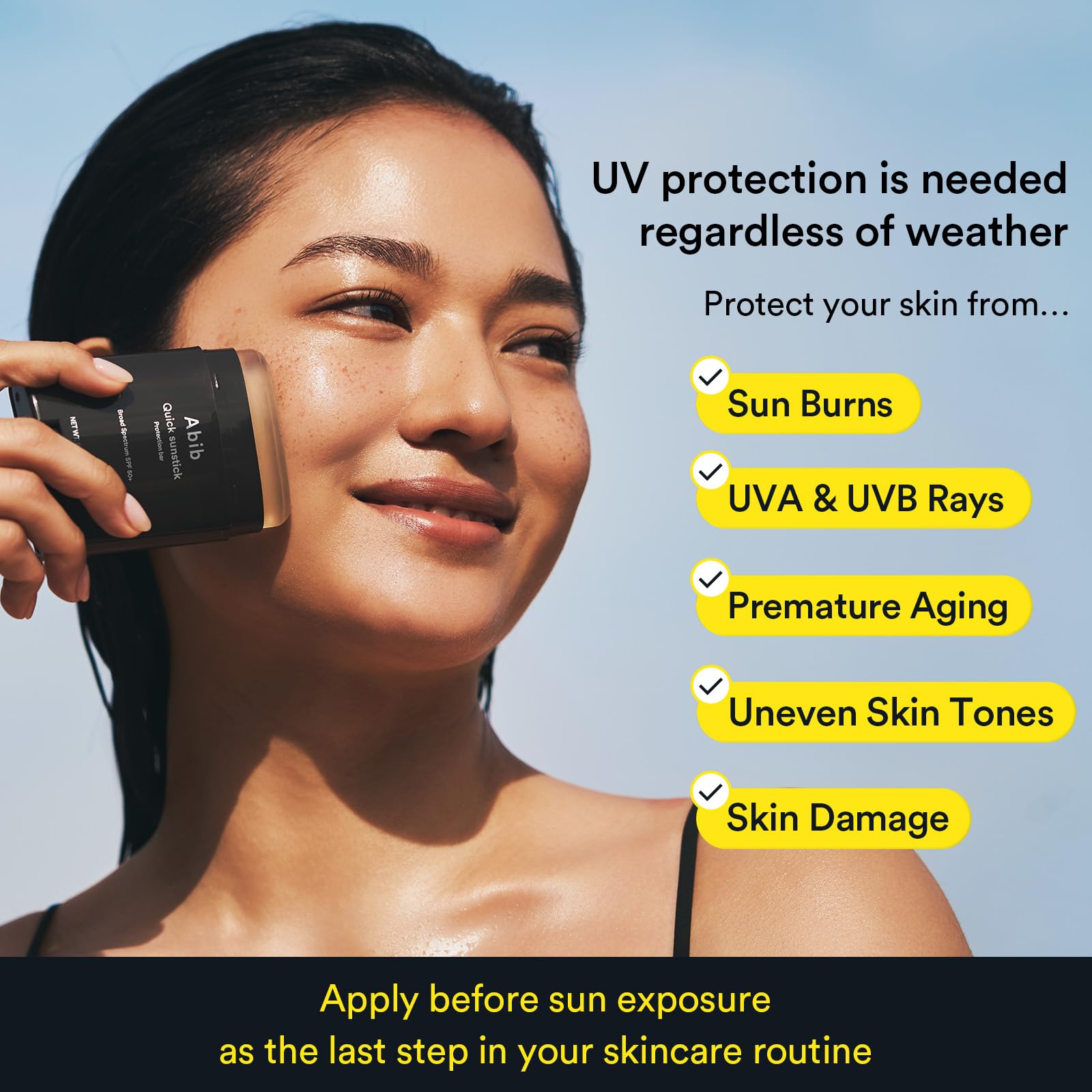 Abib Quick Sunstick features Centella and green tea for soothing care.