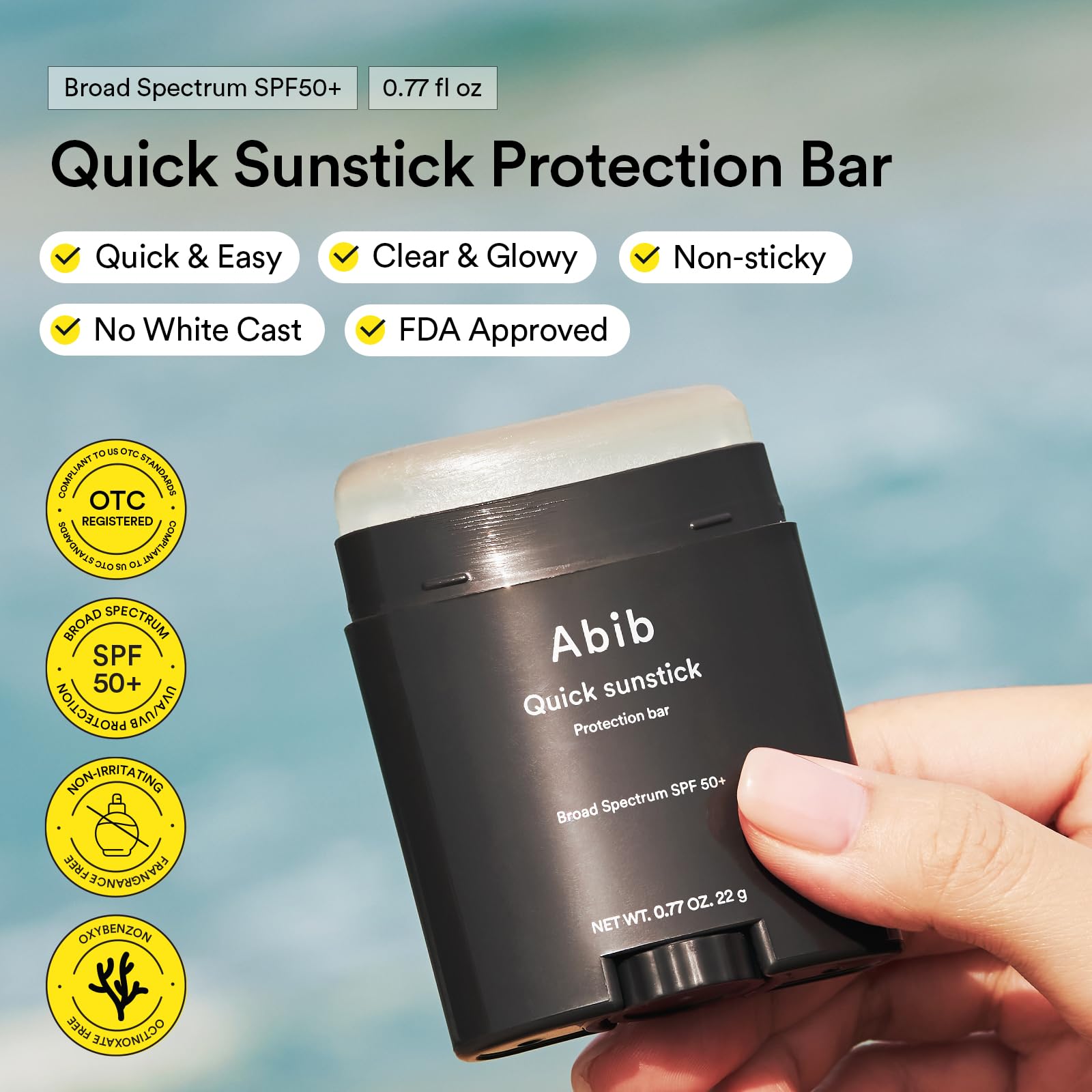 Abib Quick Sunstick SPF50+ transparent stick ideal for makeup-friendly sun protection.