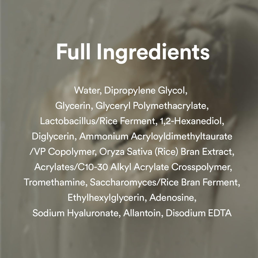 Abib Rice Probiotics Overnight Mask Barrier Jelly ingredients close-up highlights rice bran and probiotics.