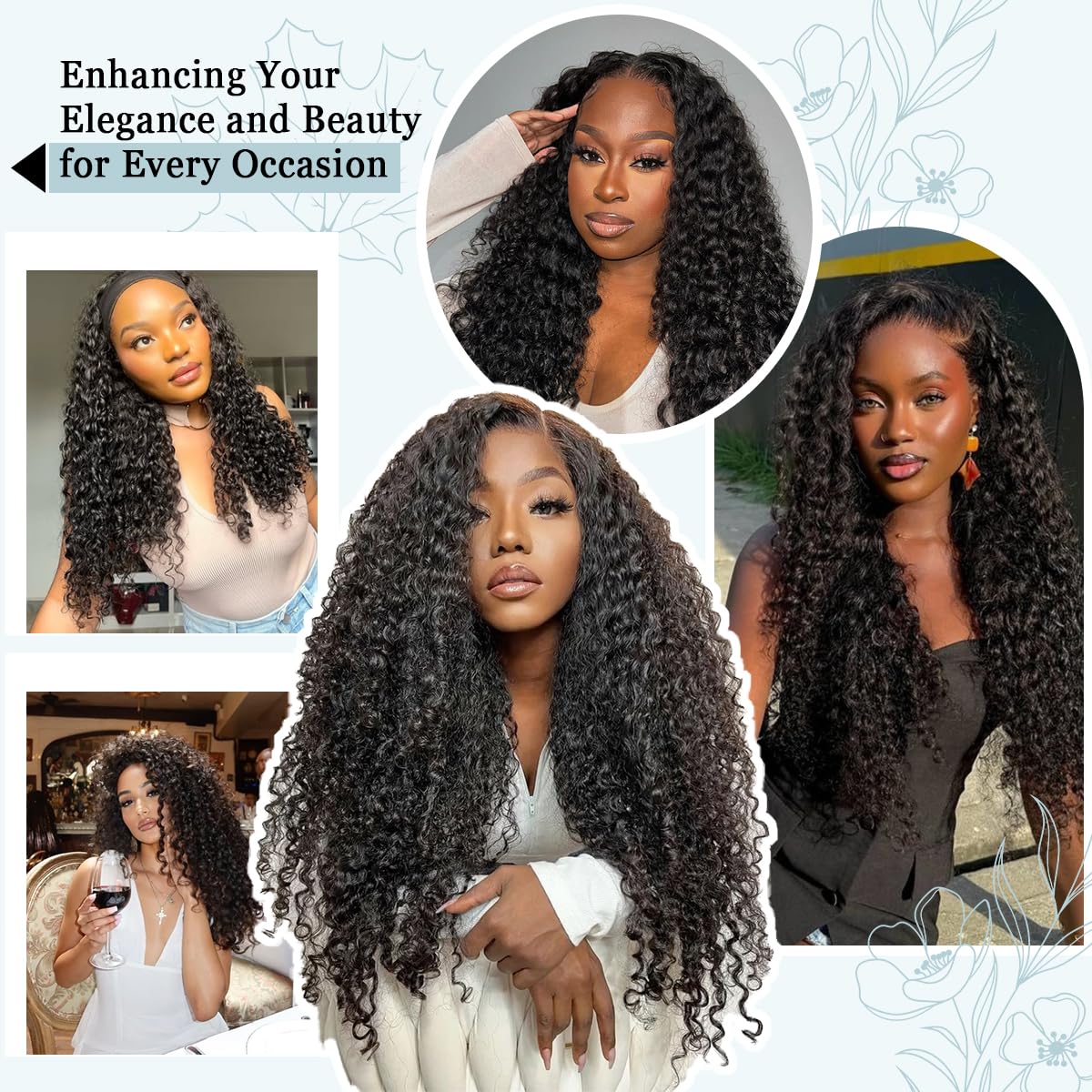 Back view of Abijale Burmese curly V-part wig showing balanced silhouette.