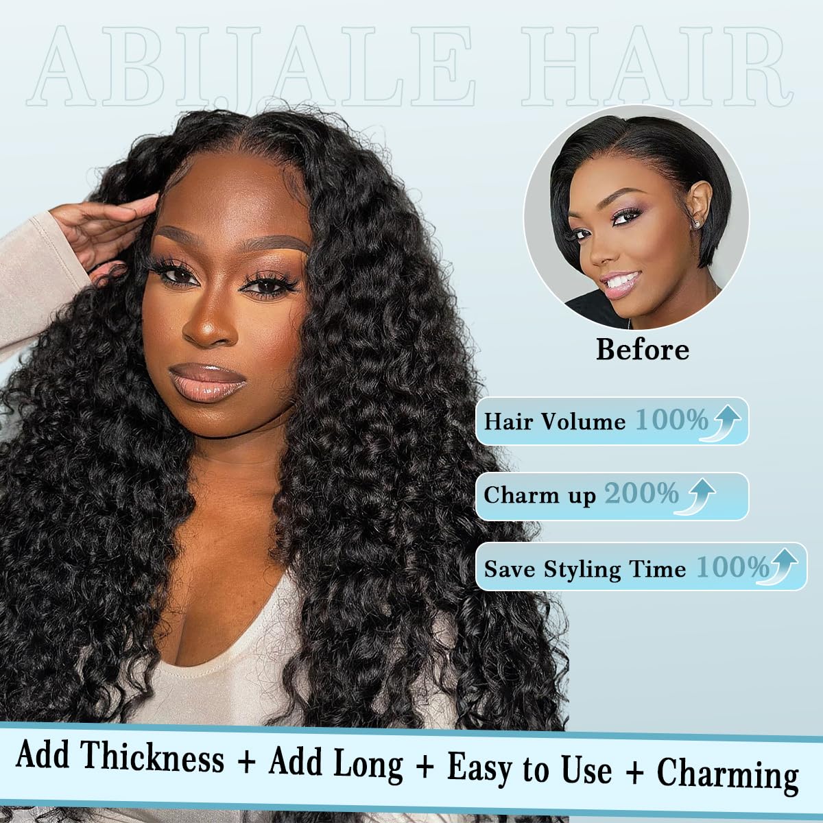 Abijale clip-in half wig option adds quick volume and flexibility.
