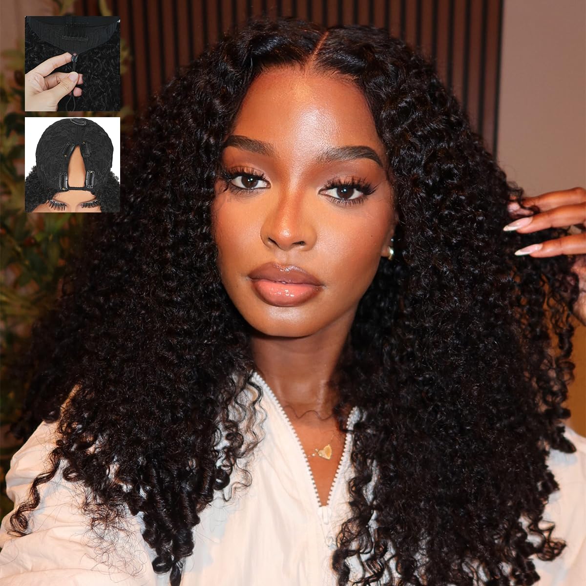 Abijale Burmese curly V-part wig front view showing natural texture for daily styling.