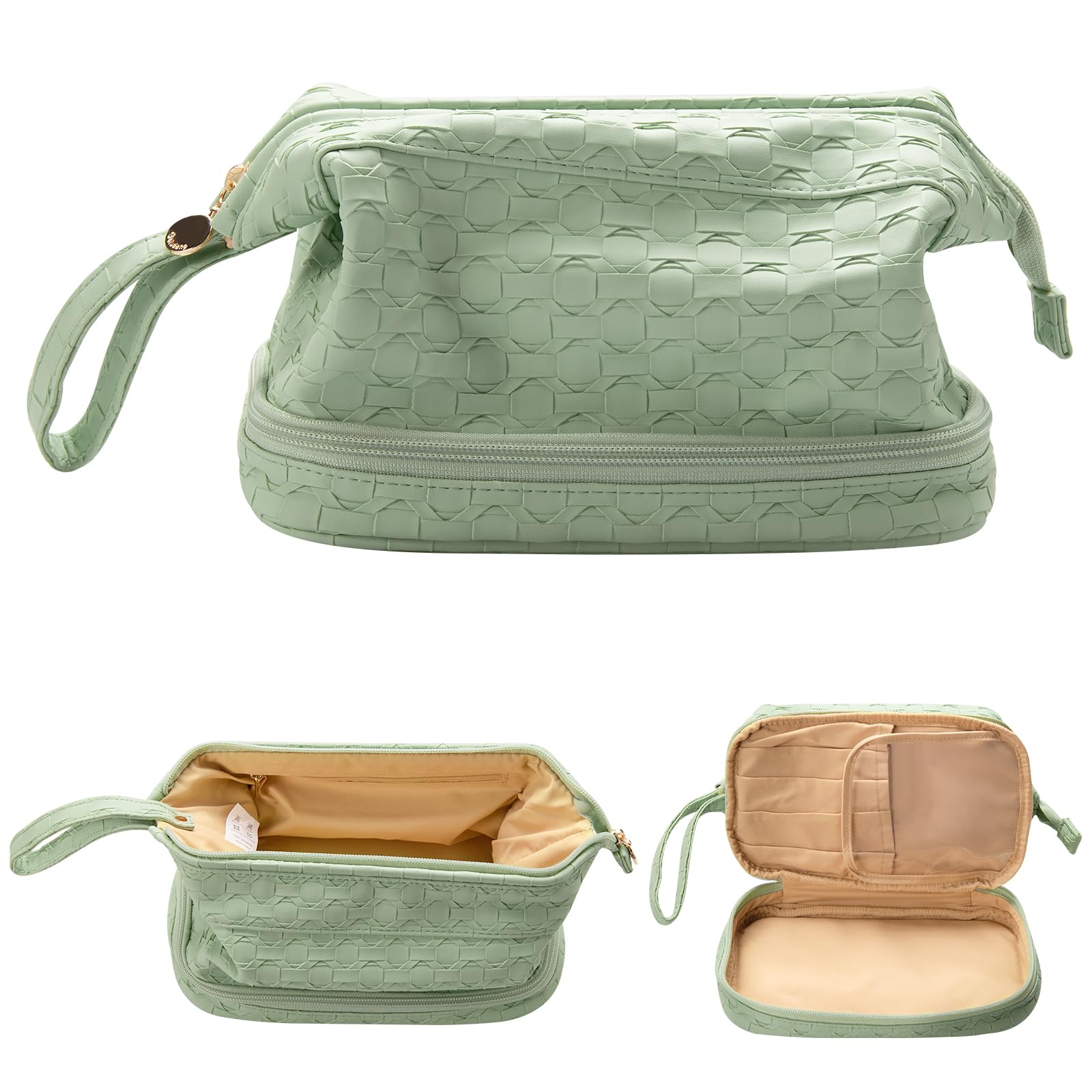 Abiudeng travel toiletry bag in green with spacious compartments for organized cosmetics