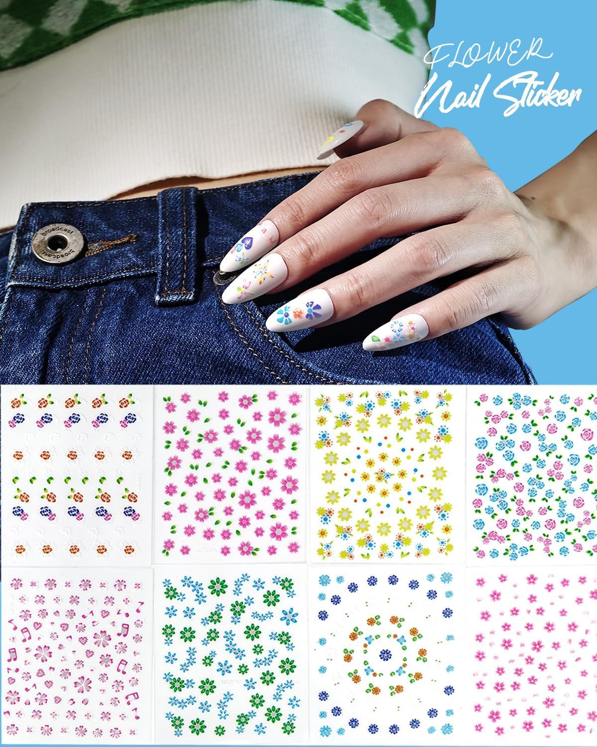 ABOLINE self adhesive decals for quick, bubble-free nail art.
