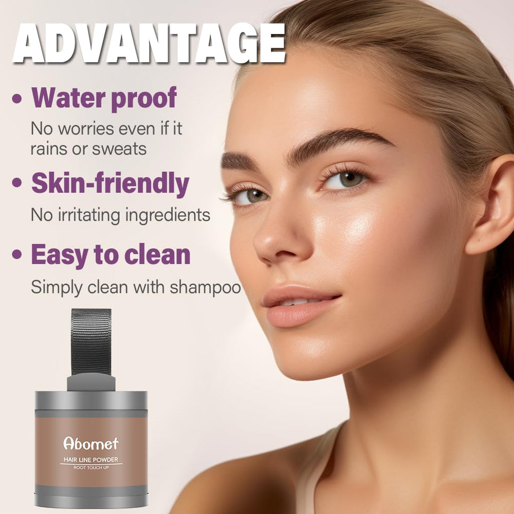 Abomet Hairline Powder application puff demonstrates precise color placement for thinning areas.