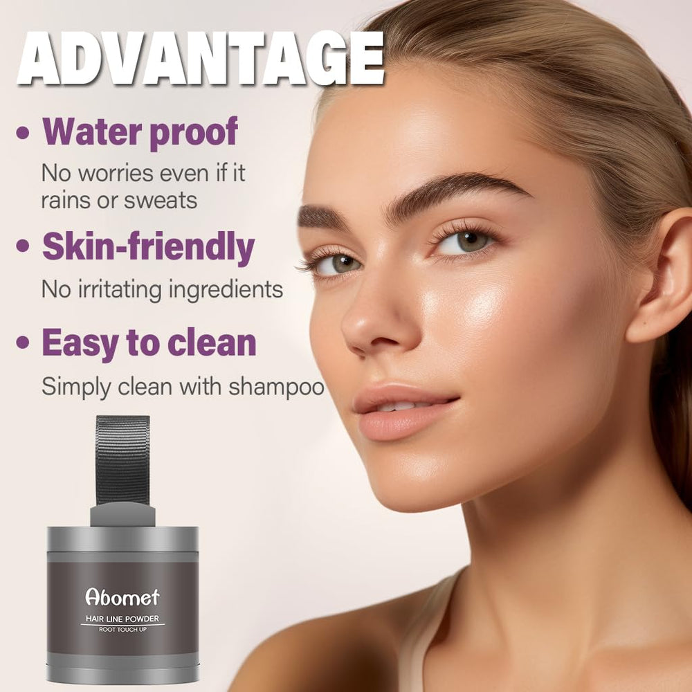 Abomet Hairline Powder conceals bald spots for a fuller look