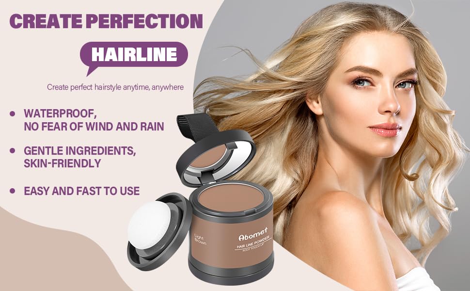 Abomet Hairline Powder compact packaging promotes discreet, portable touch-ups anywhere.