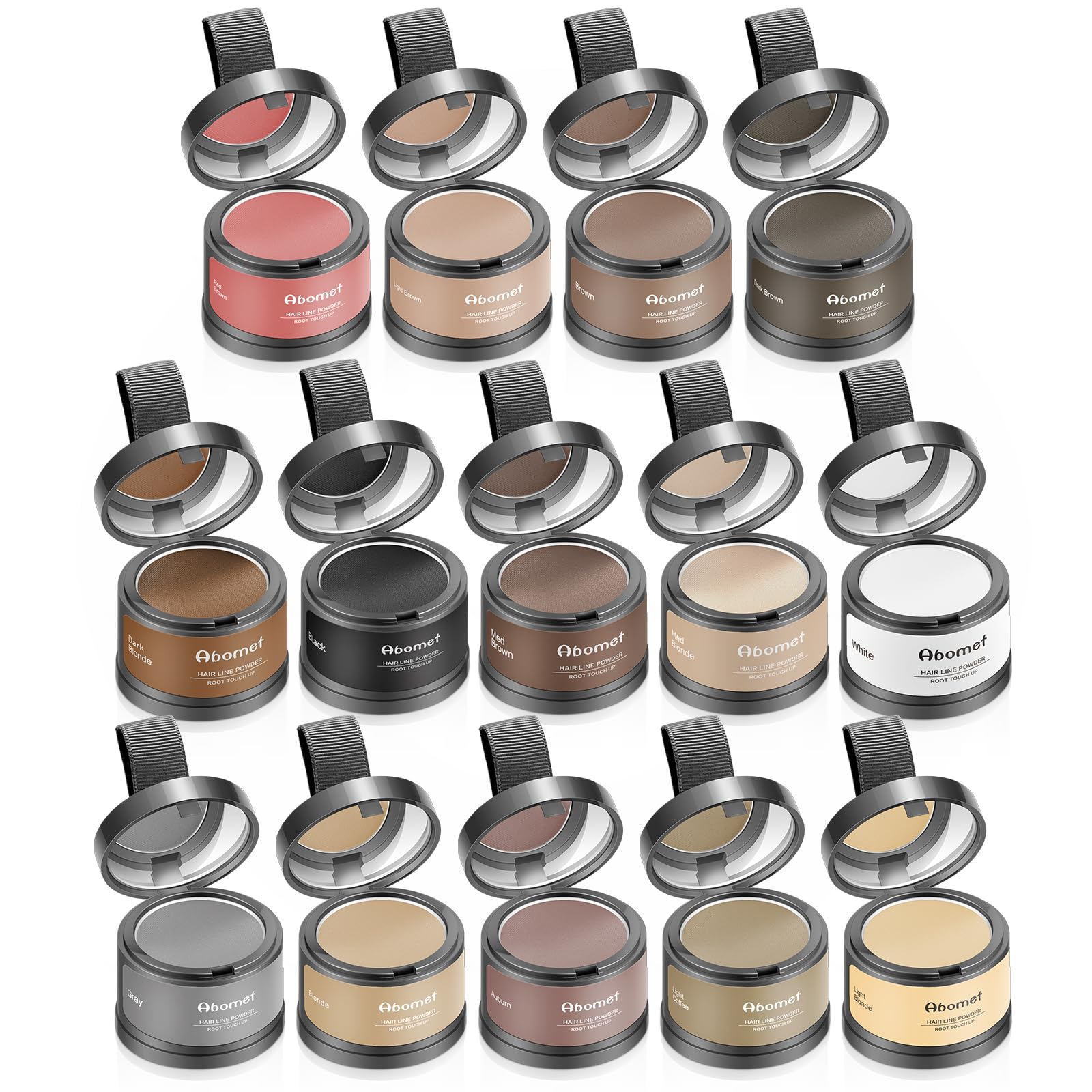 Abomet portable design fits in a purse with a mini mirror and puff.