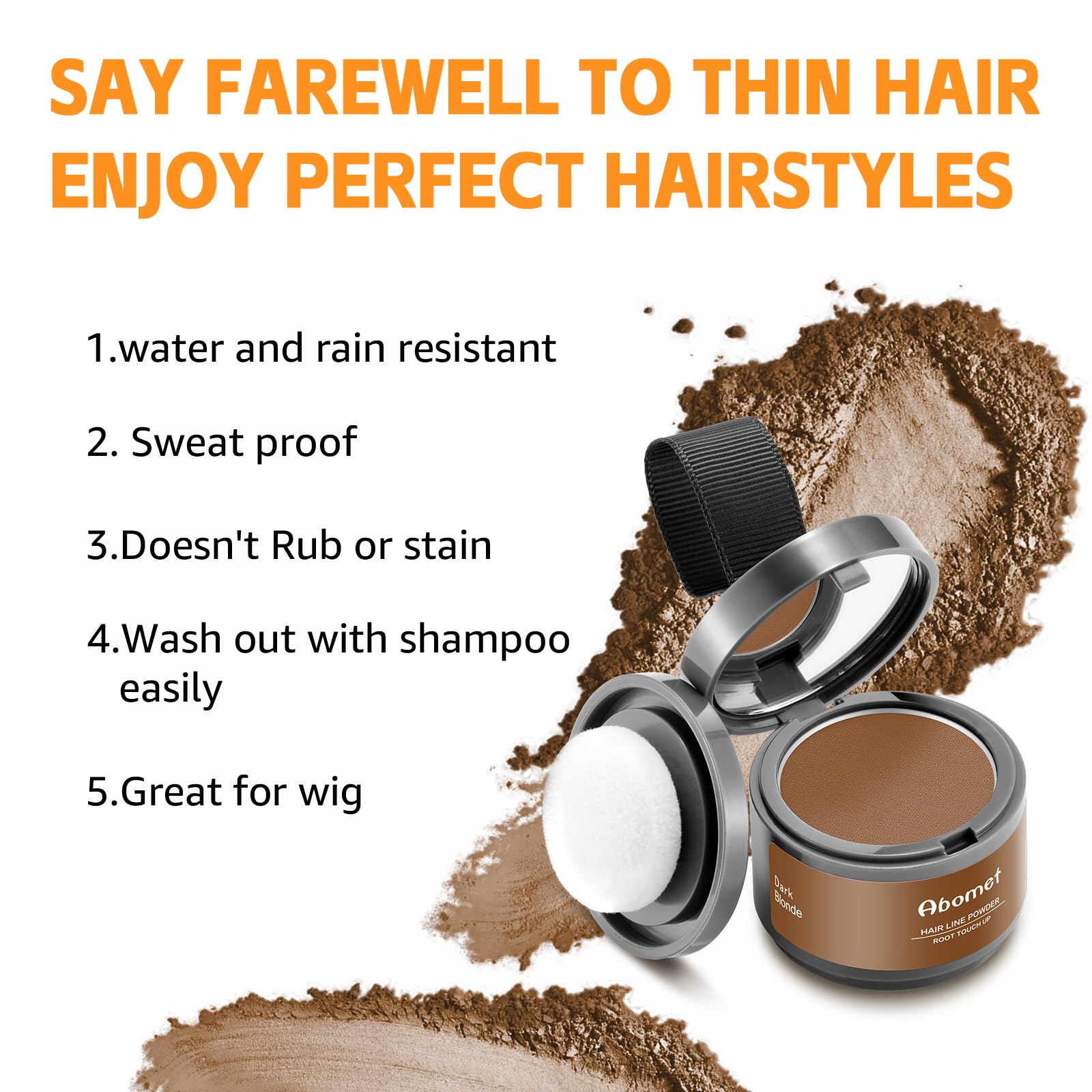 Abomet hairline powder helps precise application and natural-looking coverage.