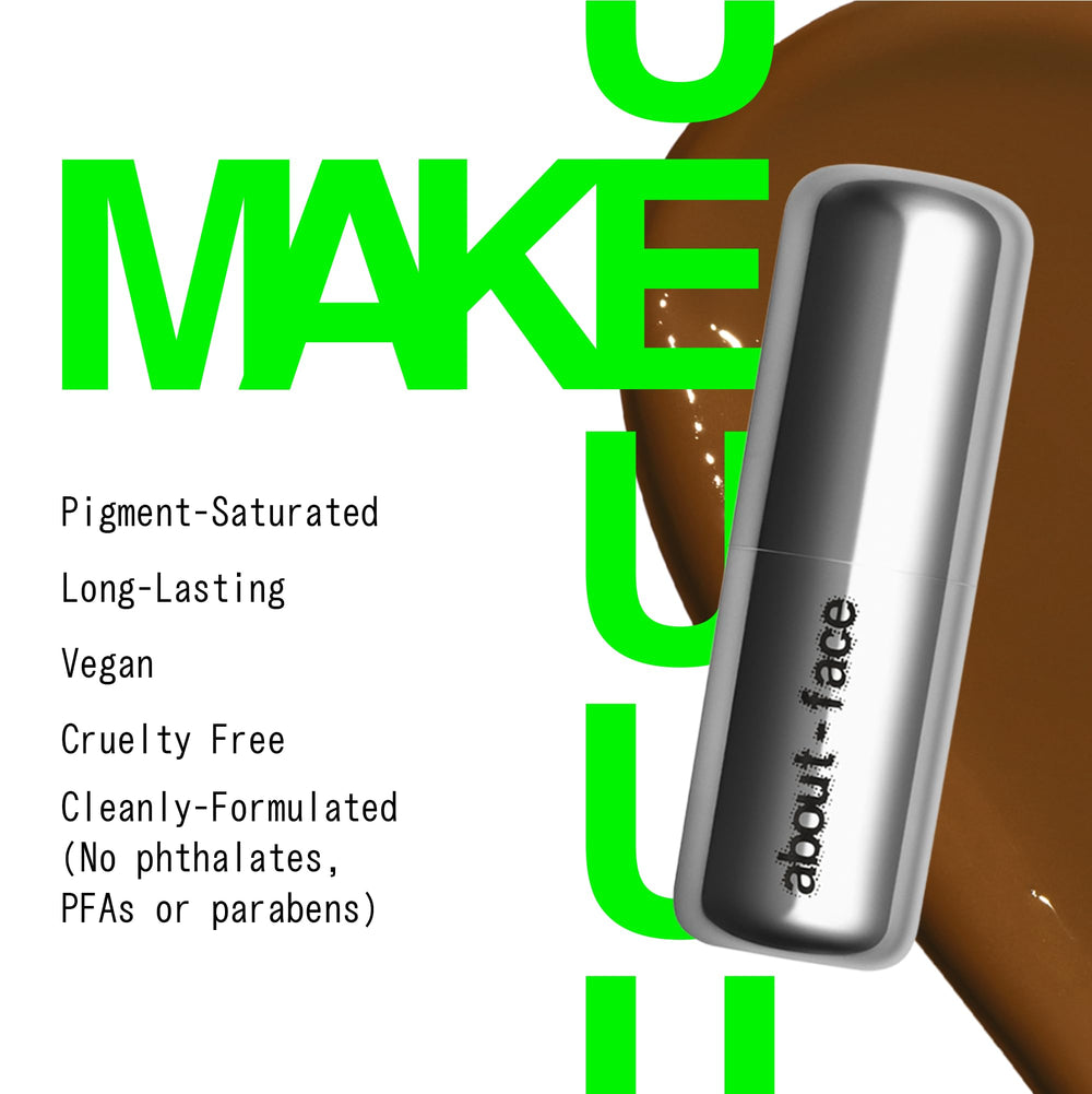 About-Face Beach Freak bronzer stick hydrated with Daikon seed extract for glowing skin.