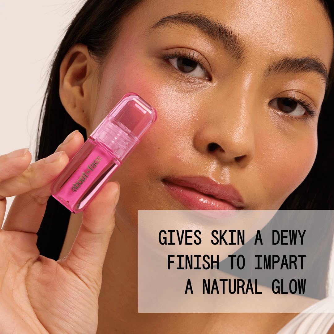 about-face Blush Rush liquid blush applicator pump demonstrates easy buildable color