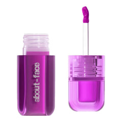 about-face Blush Rush Liquid Blush bottle shows vivid lilac color for hydration and long wear