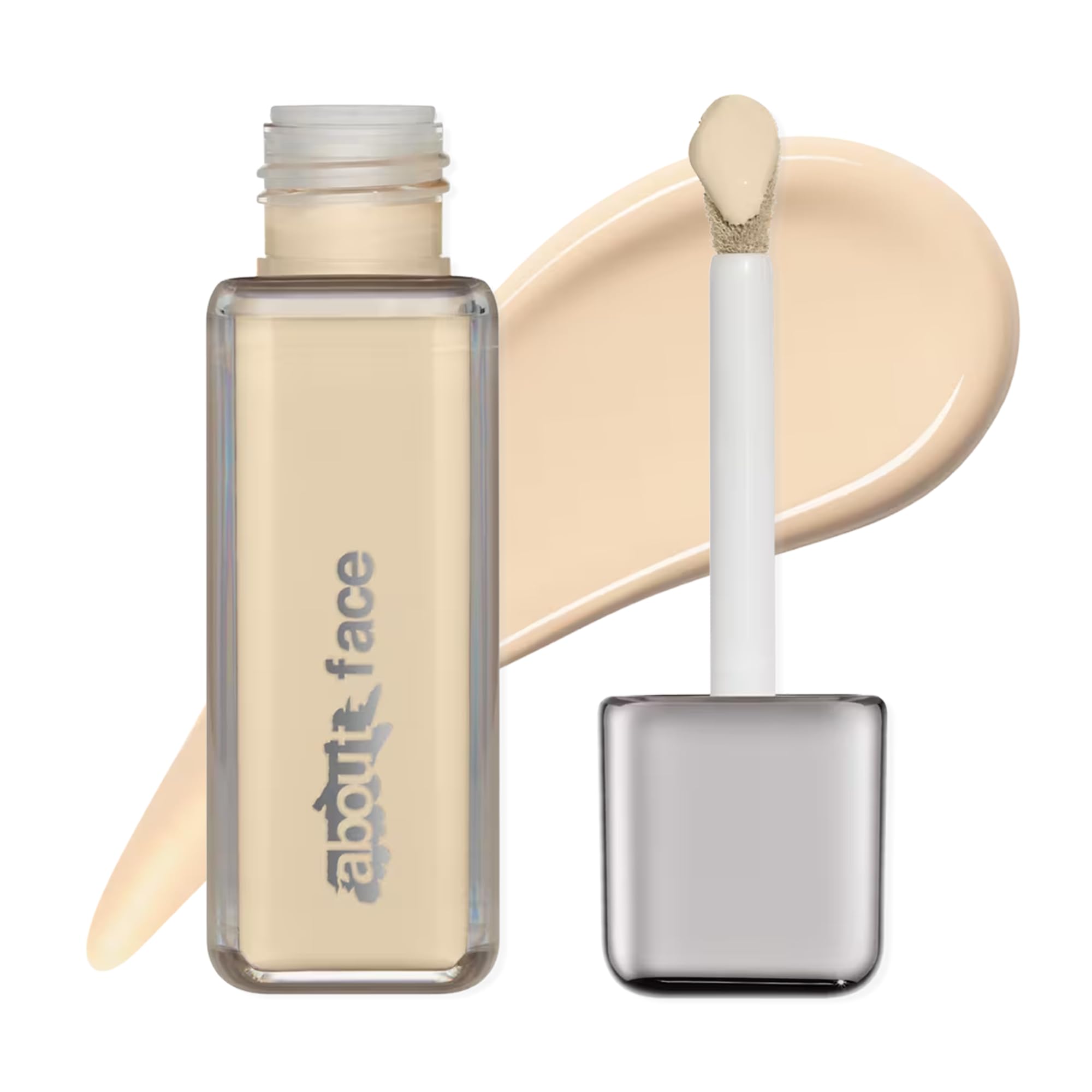 About-Face The Performer olive foundation bottle shows buildable medium coverage for a natural look.