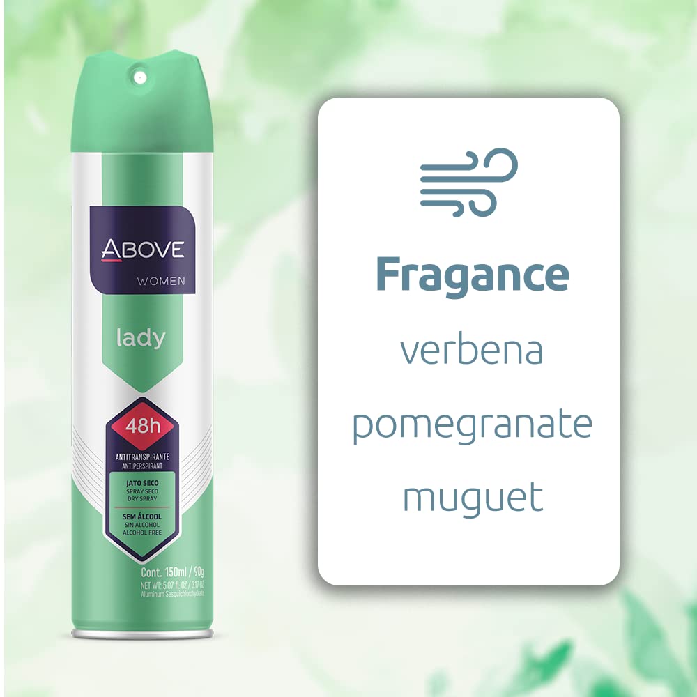 ABOVE 48-hour antiperspirant spray nozzle enables easy, precise all-day protection.