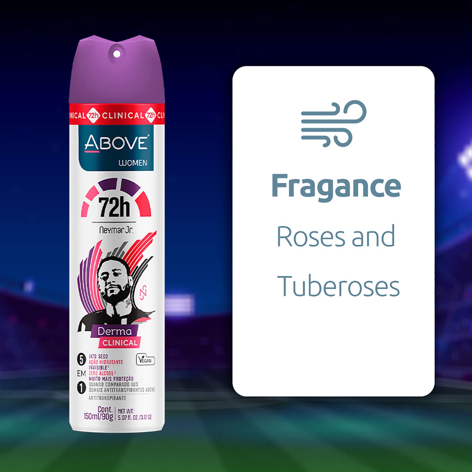 Above Neymar Jr 72h Derma Clinical dry spray nozzle in action for quick protection.