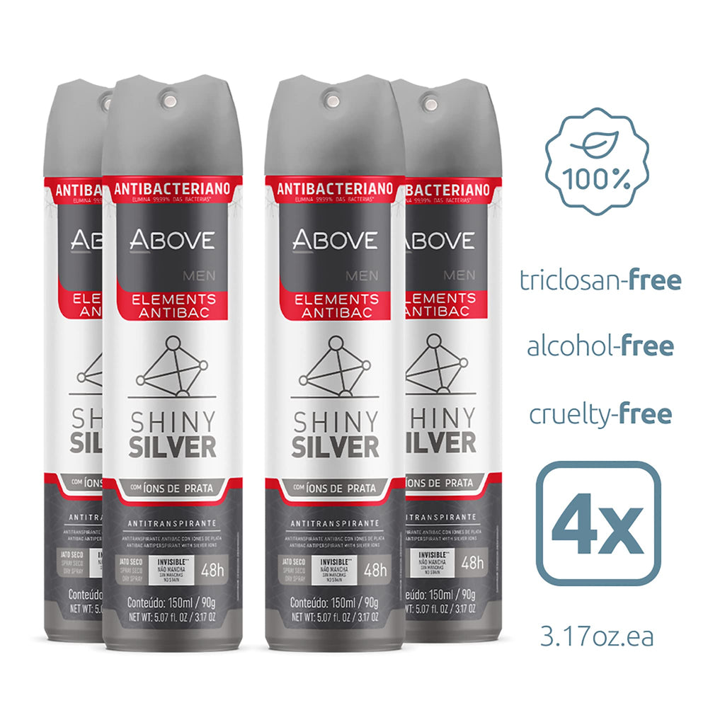 ABOVE Shiny Silver deodorant spray being applied for confident, all-day freshness.
