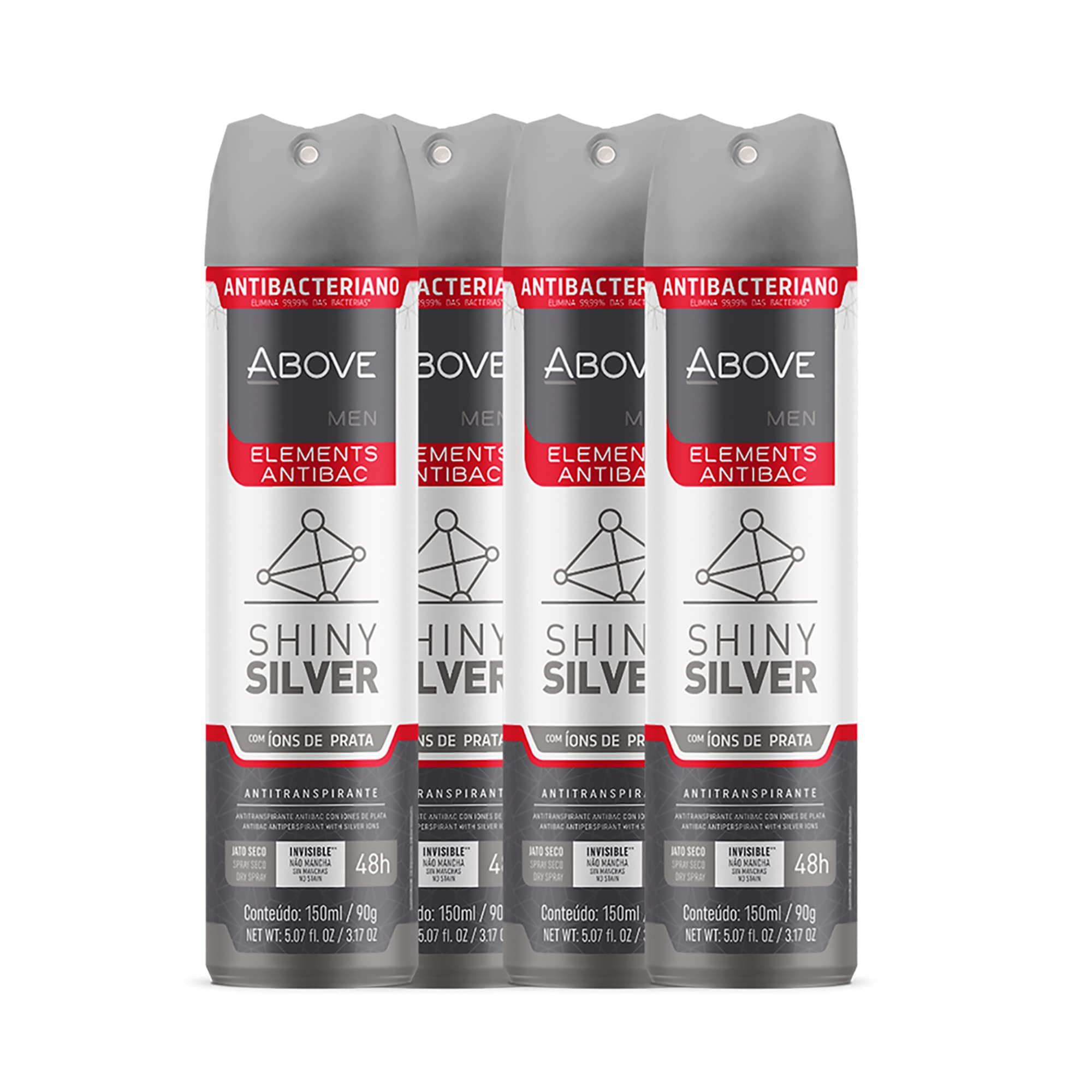ABOVE Shiny Silver 4pc set front view shows jasmine-mint fragrance for daily freshness.