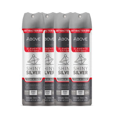 ABOVE Shiny Silver 4pc set front view shows jasmine-mint fragrance for daily freshness.