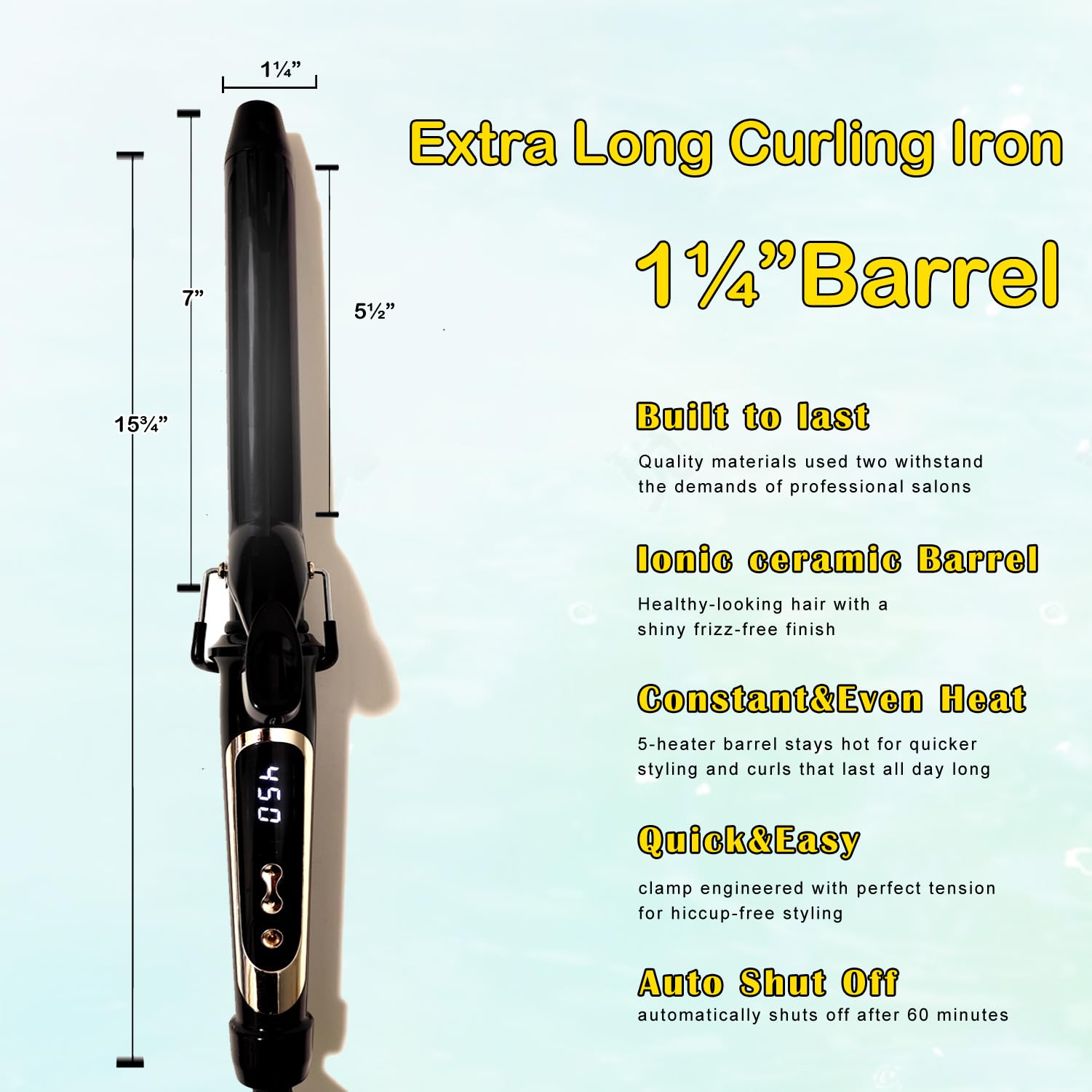 abp 1.25-inch curling iron LCD display helps dial precise temperature