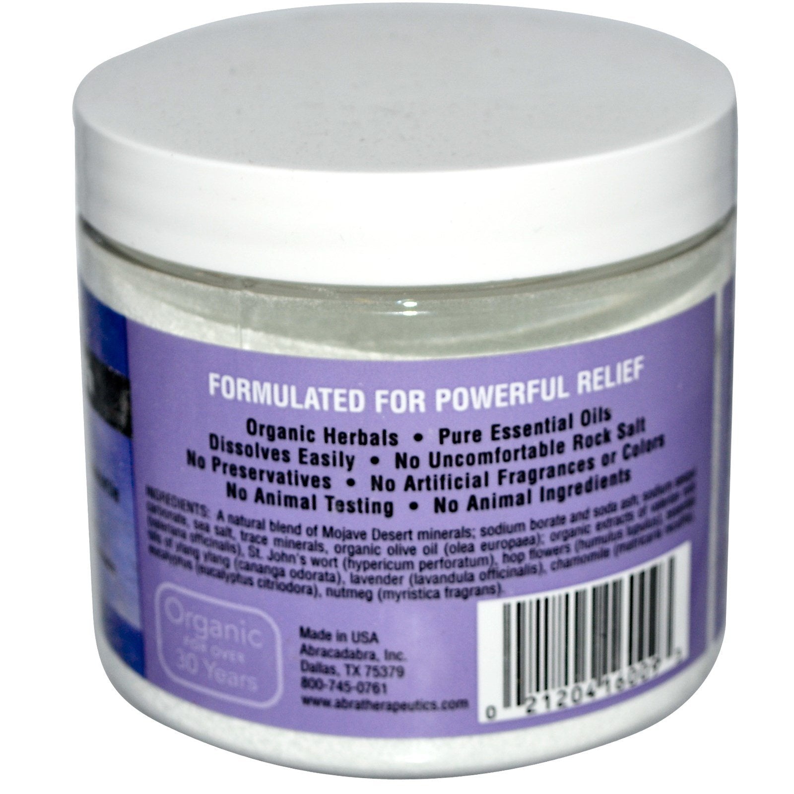 Abra Stress Therapy Sea Salt Bath in a bath scene highlighting lavender calm and tension relief.