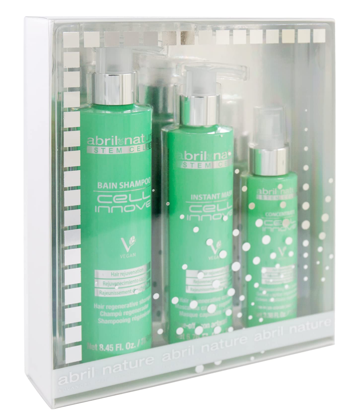 abril et nature Cell Innove shampoo bottle, showing professional rejuvenation for healthy, shiny hair