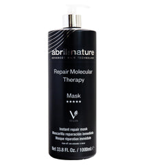 abril et nature Molecular Therapy bottle shows vegan hair repair for damaged strands.