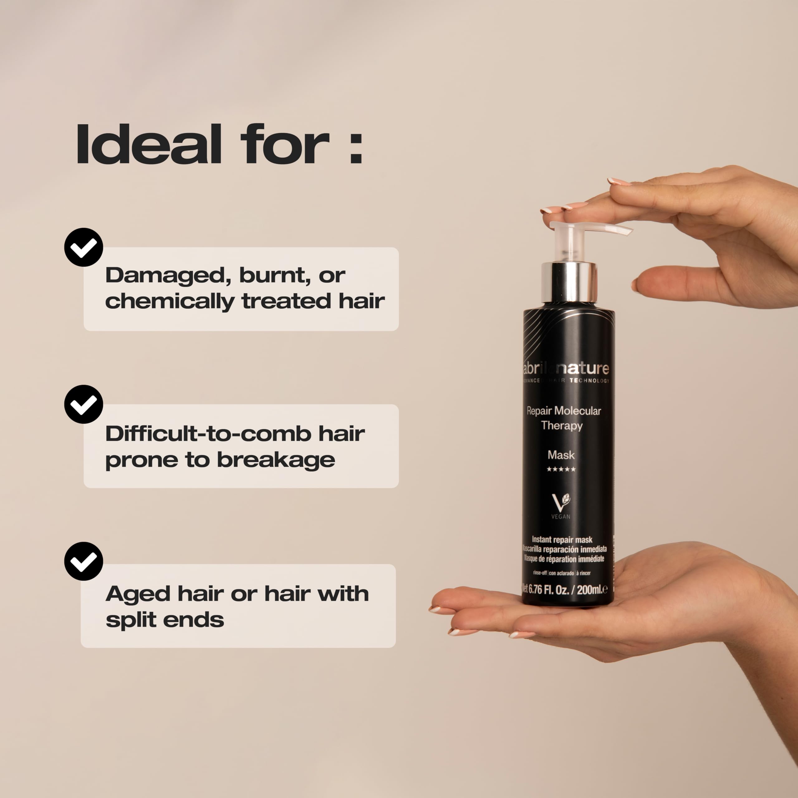 abril et nature Molecular Therapy ingredients hyaluronic-acid emphasize hydration for flexible fibers.