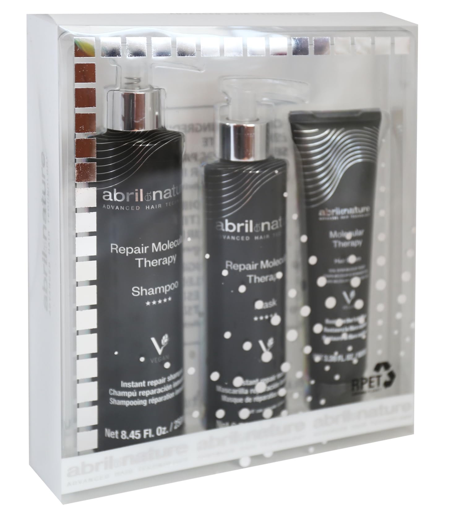 abril et nature Molecular Therapy shampoo bottle shows strengthened hair care benefits