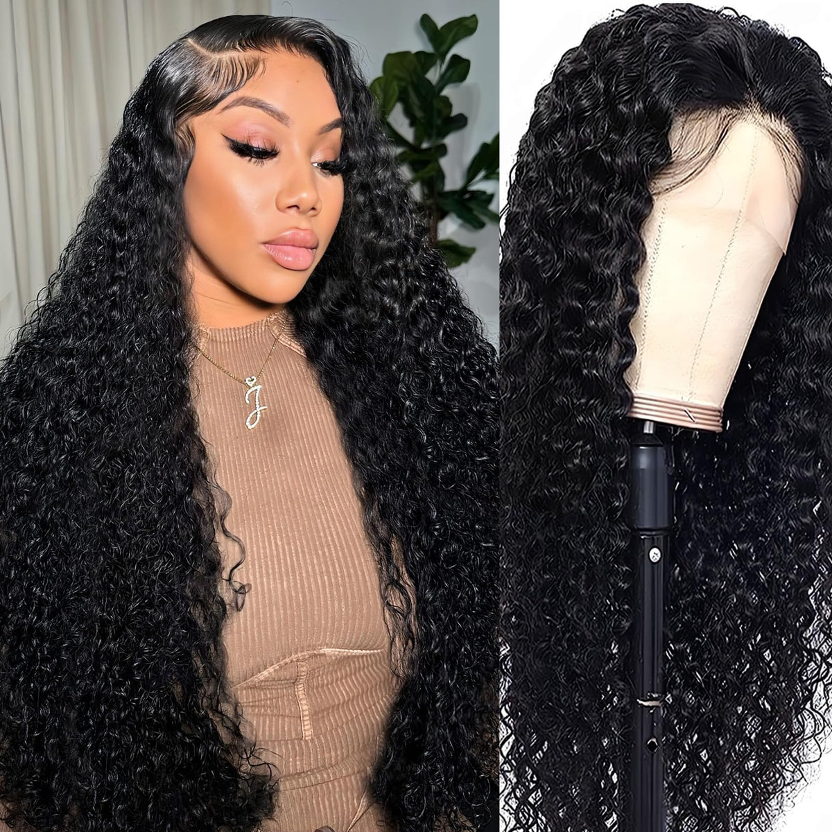 ABSFWIW Deep Wave Lace Front Wig with natural hairline and easy parting.